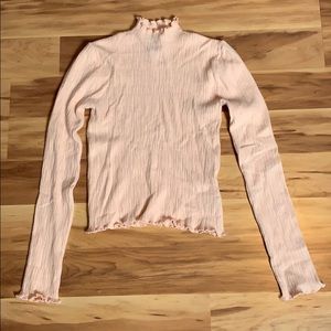 Light Pink Long Sleeve Ribbed Mock Turtle-neck Top